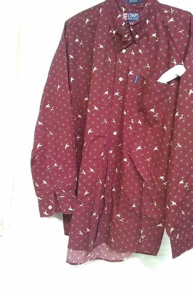 Ralph Lauren Chaps Mens Shirt Burgundy Wild Ducks Button Up Long Sleeved Sz L/50 - Picture 9 of 9